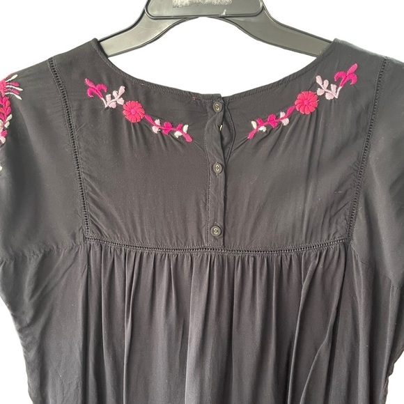 CATHERINE Malandrino Black Floral Embroidered Summer Dress Size Large - Picture 7 of 8